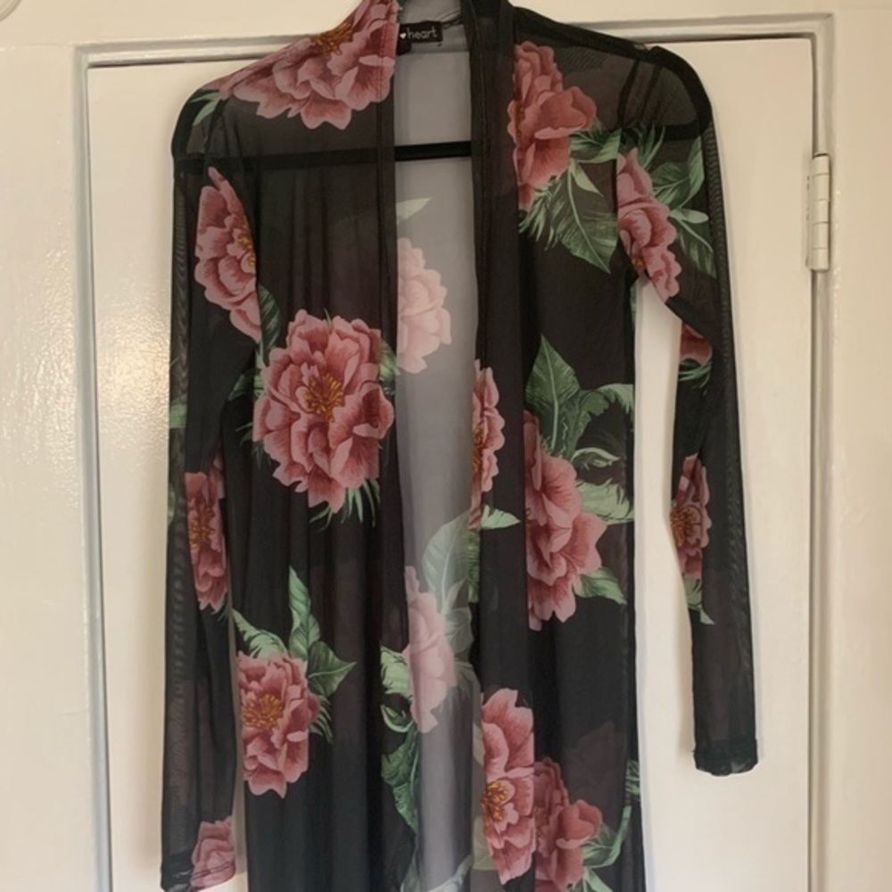 Derek heart Sheer Black Floral Kimono size Small - Picture 3 of 7